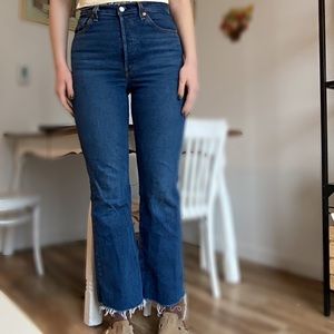Levi’s bootcut rib cage denim with frayed hem, size 29